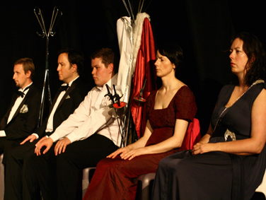 From left: Paul Crommie as Kay, Scott Cadenhead as Gawain, Steven McMahon as Mordred, Anne Kane Howie as Morgan Le Fay, Carrie Westwater as Guinevere