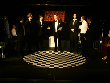 From left: Scott Cadenhead as Gawain, Damien Hughes as Perceval, Colin Healy as Lancelot, Jim Byars as King Arthur, Allan Scott-Douglas as Breunor, Steven McMahon as Mordred, Paul Crommie as Kay