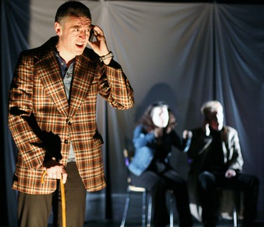 From left: Adam Tomkins as Professor Cox, Adrienne Zitt as Old Woman, Ian Sexon as Ian Thompson