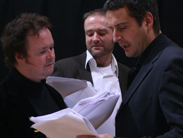 Calum Beaton, Mark Kydd & James Watson in the rehearsed reading of 'King Arthur' 2008 by Lucy Nordberg 